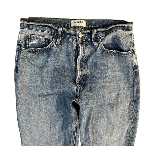 Agolde Jeans Womens Size 27 Blue Lana Straight Leg High Rise Distressed Denim - Picture 2 of 16